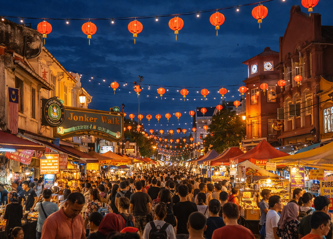 马六甲夜市全景
