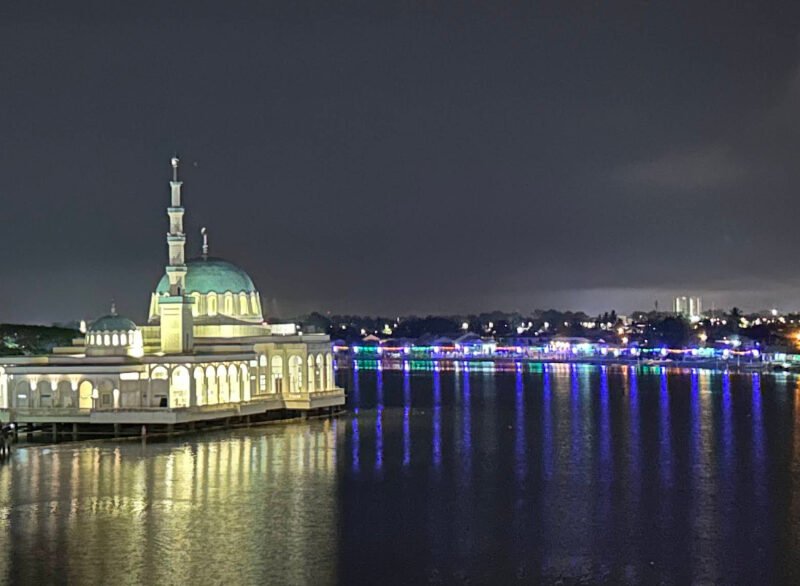 Kuching Waterfront night view and heritage buildings